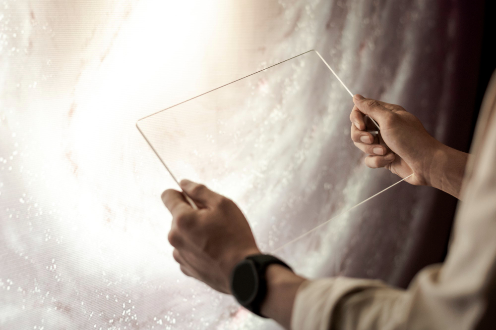 Professional painter in white uniform applying orange paint to a wall with a roller inside a warmly lit living room.